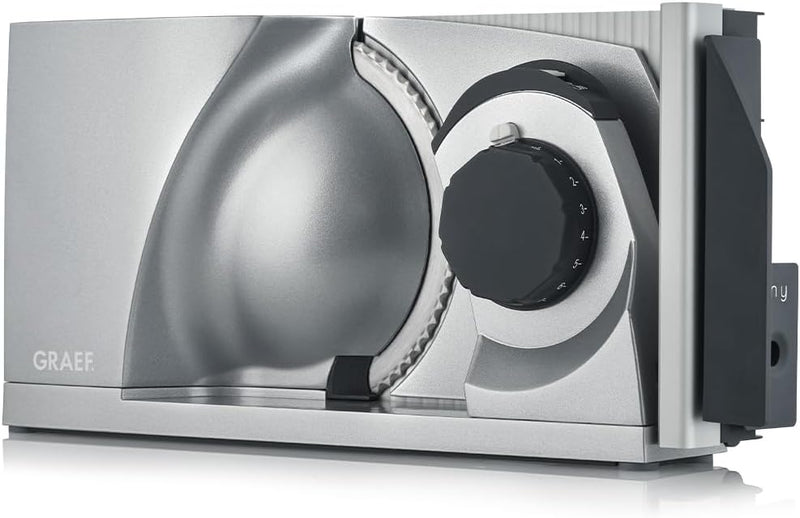 GRAEF MYtiny Folding All-Purpose Slicer. Universal Electric Cutting Machine for Kitchen MT1000. Sausage. Vegetables. Bread Slicer. All-Slicer. Foldable. Silver