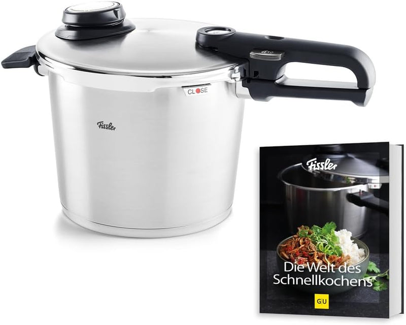 Fissler Vitavit Premium/Schnellkochtopf-Set (6 L. Ø 22 cm) + Gratis Dämpf-Einsatz & Schnellkochtopf-Buch. Edelstahl-Dampfkochtopf.4-Garstufen - Induktion