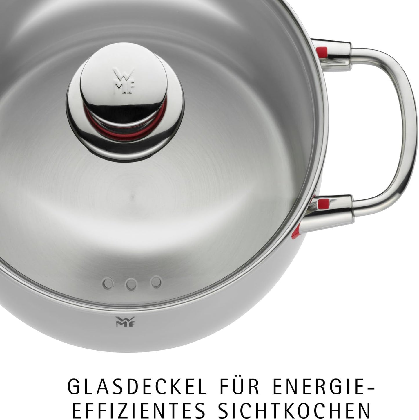 WMF Quality One Topfset Induktion 6-teilig. Kochtopf Set mit Glasdeckel. Cromargan Edelstahl poliert. Induktions Töpfe Set unbeschichtet. Dampföffnung