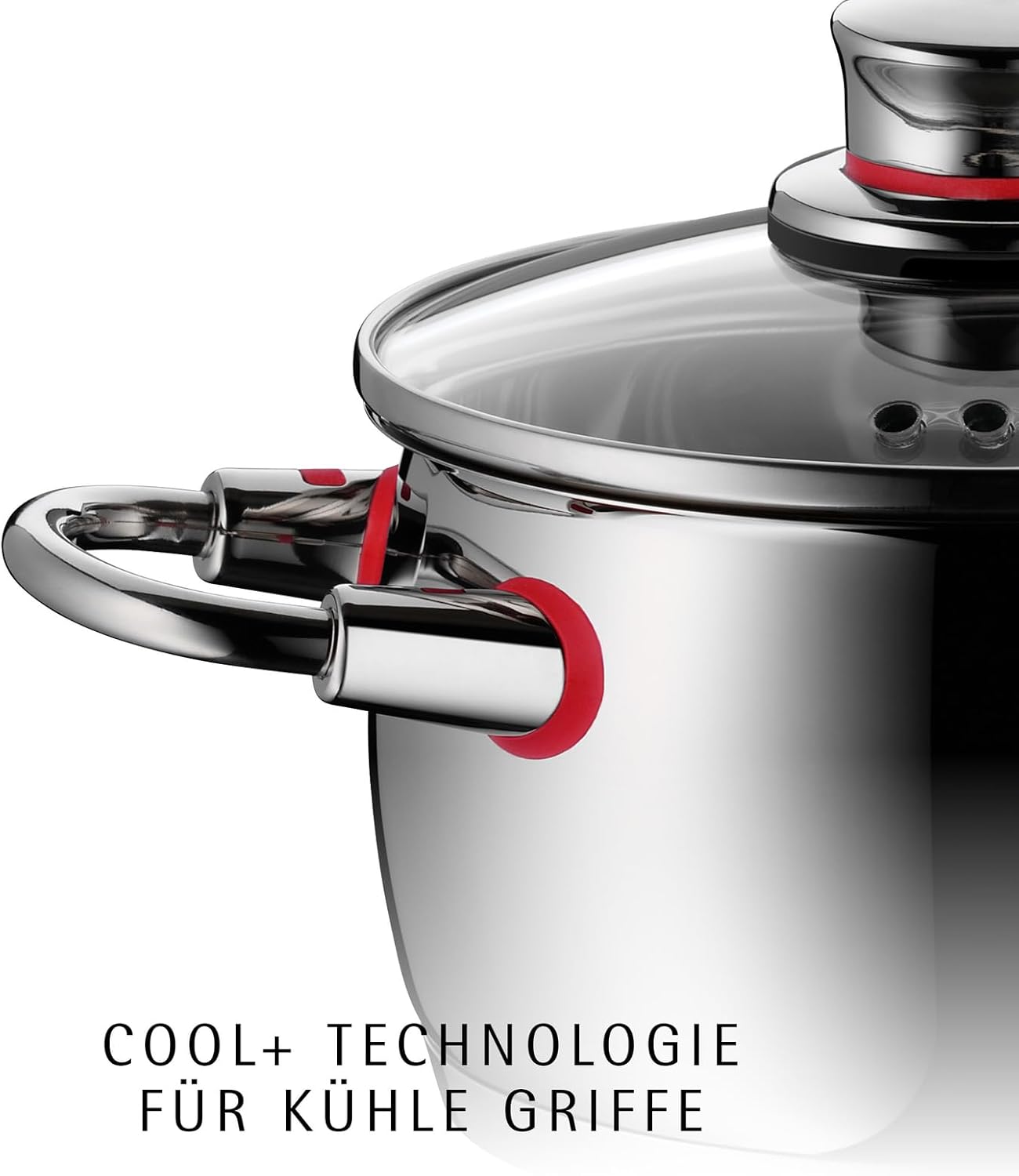 WMF Quality One Topfset Induktion 6-teilig. Kochtopf Set mit Glasdeckel. Cromargan Edelstahl poliert. Induktions Töpfe Set unbeschichtet. Dampföffnung