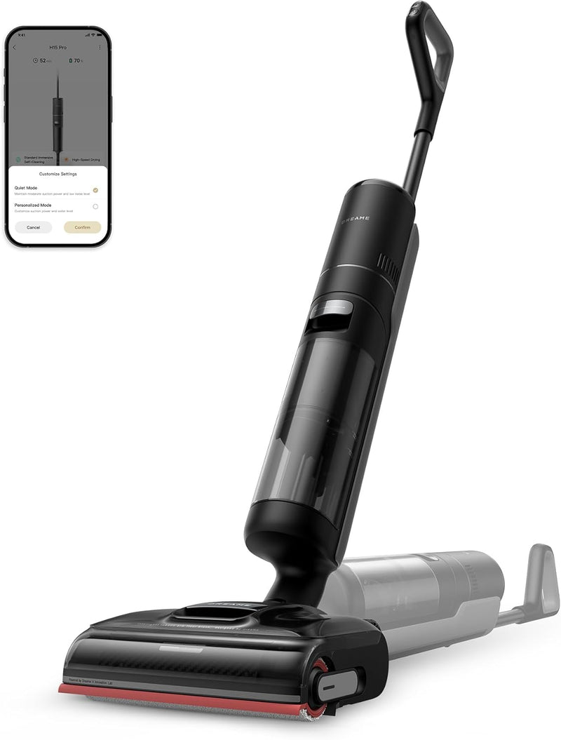 dreame H15 Pro Nass- und Trockensauger. GapFree AI DescendReach Roboterarm. dreifache Kantenabdeckung. 21.000 Pa Saugleistung. 0 Tangle. 100°C Bürstenwäsche. 5min 90°C Trocknung. 180° Lie-Flat