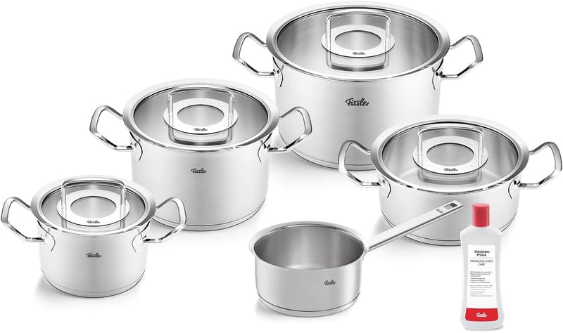 Fissler Original-Profi Collection/Edelstahl-Kochtopfset. 5-teilig. inkl. Glas-Deckel + Gratis Edelstahlpflege - Induktion. Silber