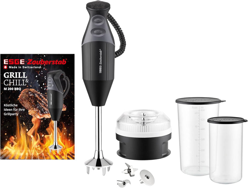 ESGE Magic Wand M 200 BBQ. Hand Blender. Black. up to 17.000 rpm. 23 cm Immersion Depth. Includes Accessories and Recipe Booklet. 98215