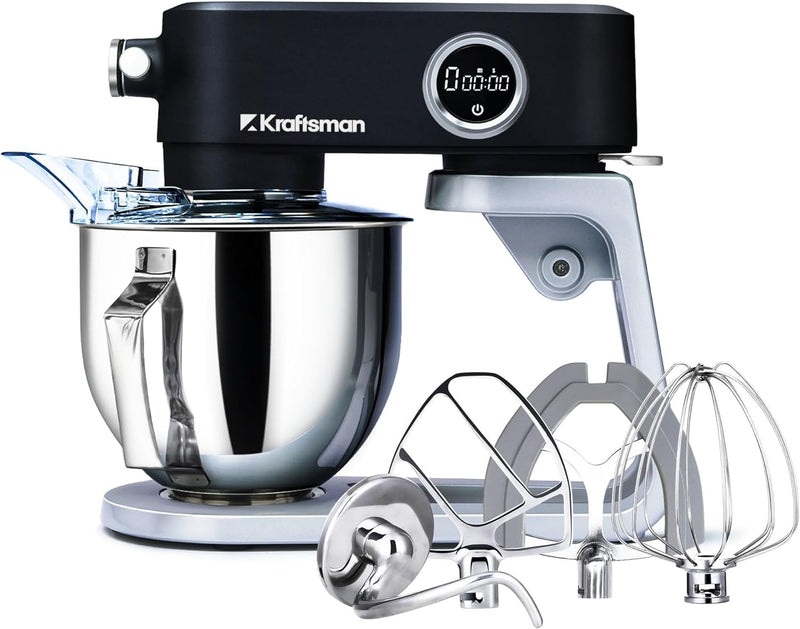 Food Processor. Kneading Machine for Bread Dough. All-Metal Housing. 8 Levels with Timer. 5 L Bowl. 4 Stainless Steel Attachments: Flat Stirrer. Flexi Stirrer. Dough Hook. Whisk and Viewing