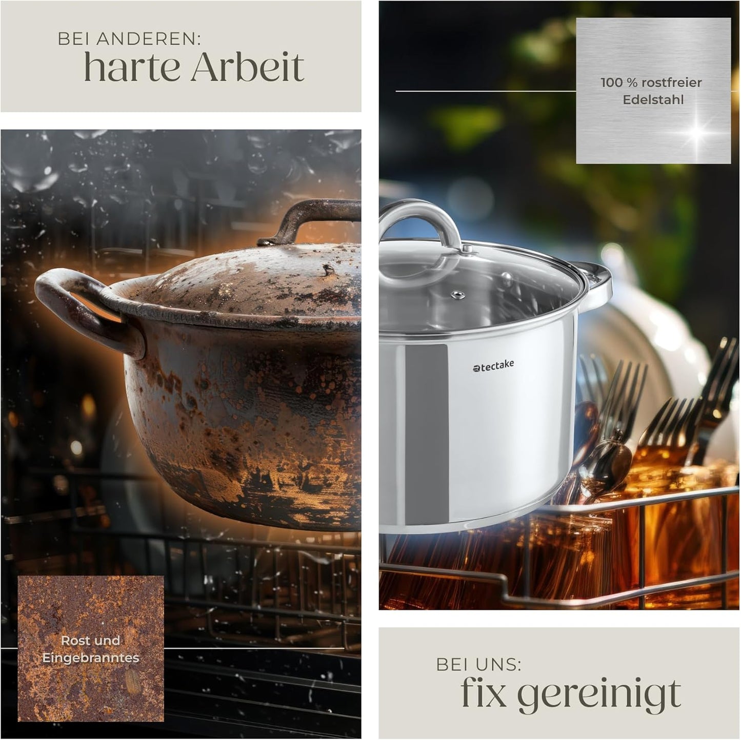 tectake® 15-tlg. Topfset. Edelstahl Kochgeschirr. Bratpfanne und Töpfe Set mit Deckel. Kochtopf Set für Induktionskochfeld. Gas- und Elektroherd geeignet. Topfsets für Camping und Wohnung. Küchensets