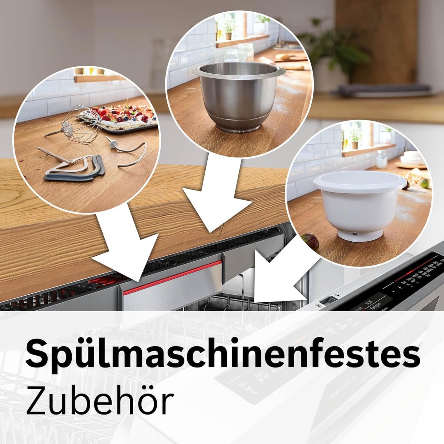 Bosch MUM5X734 Food Processor Series 4. Integrated Scale. Stainless Steel Bowl 3.9 L. Mixer 1.25 L. Plastic Bowl. Dishwasher Safe. 3 x Stirring Elements. Continuous Shredder. 1000 W. Dark Red