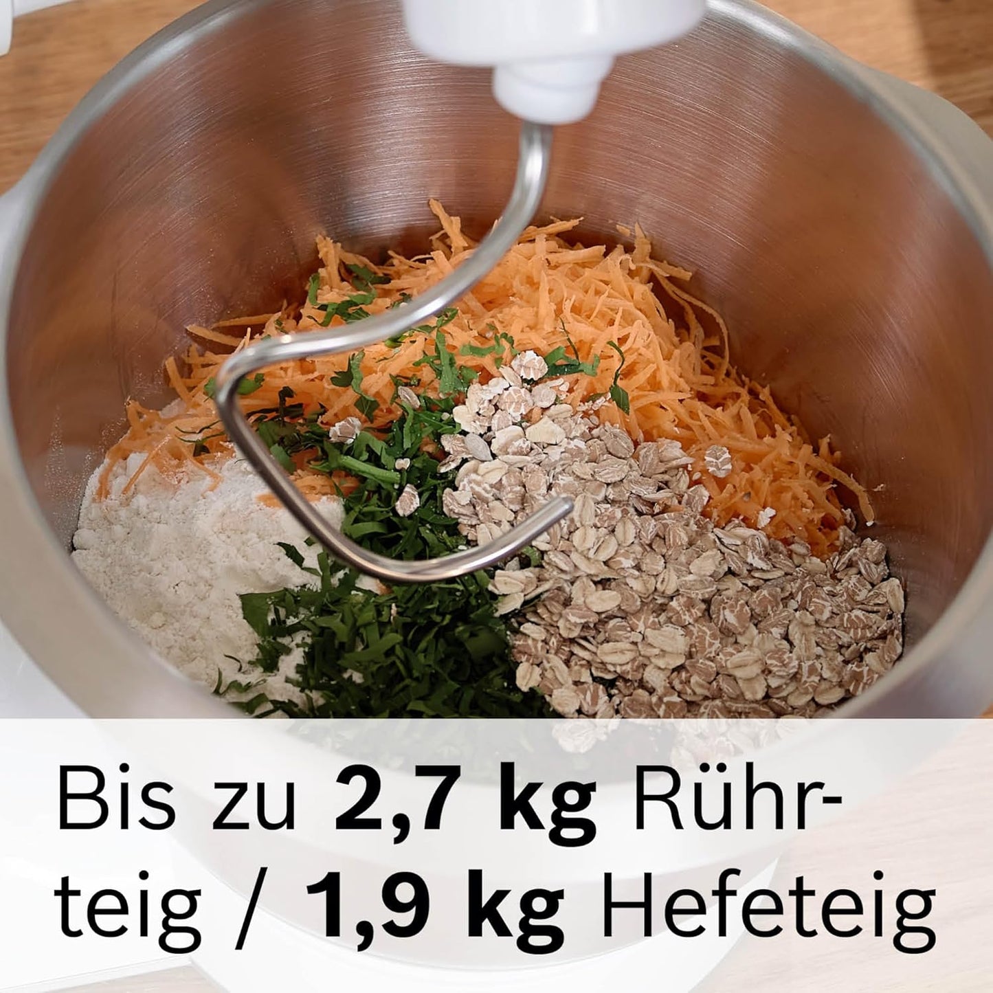 Bosch MUM5X734 Food Processor Series 4. Integrated Scale. Stainless Steel Bowl 3.9 L. Mixer 1.25 L. Plastic Bowl. Dishwasher Safe. 3 x Stirring Elements. Continuous Shredder. 1000 W. Dark Red