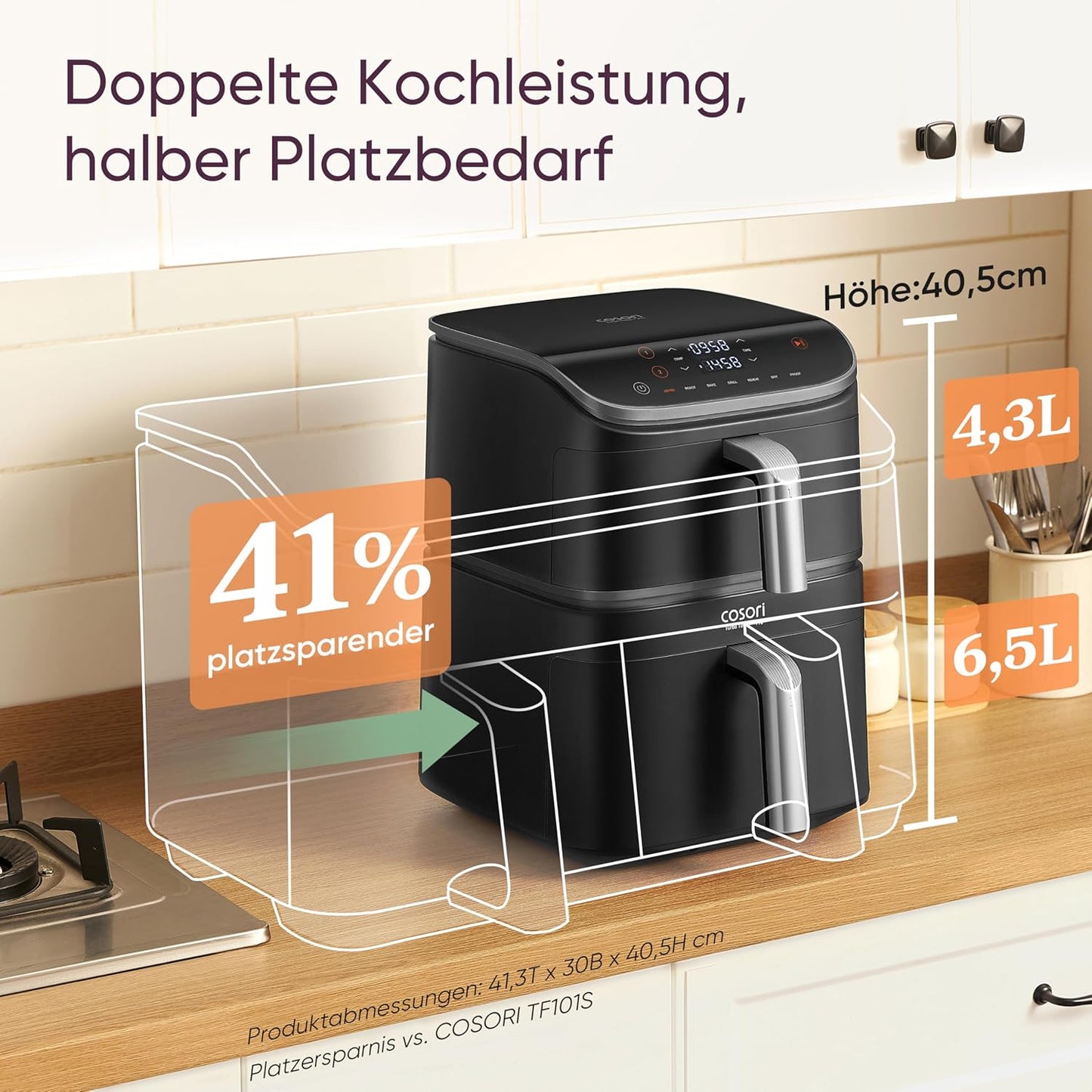COSORI Turbo Tower Pro Airfryer. Ceramic Coating. Hot Air Fryer. 2 Chambers. 10.8 L Hot Air Fryer with DualBlaze. No Teflon Coating. Automatic Airflow Regulation